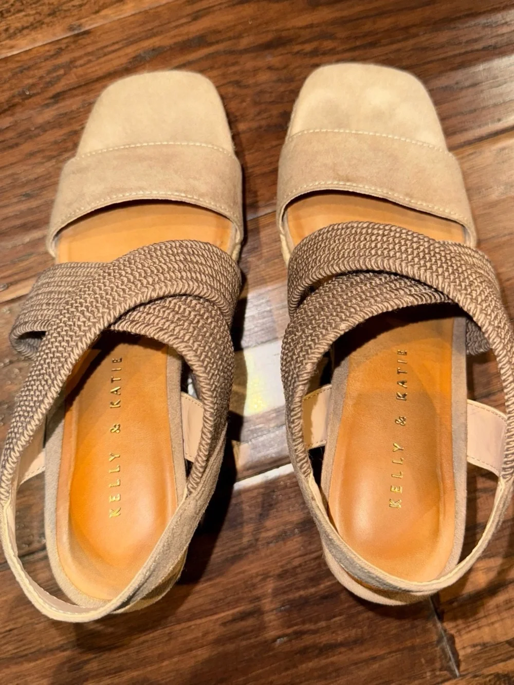 Kelly & Katie Taupe Crisscross Espadrille Wedge Sandals
